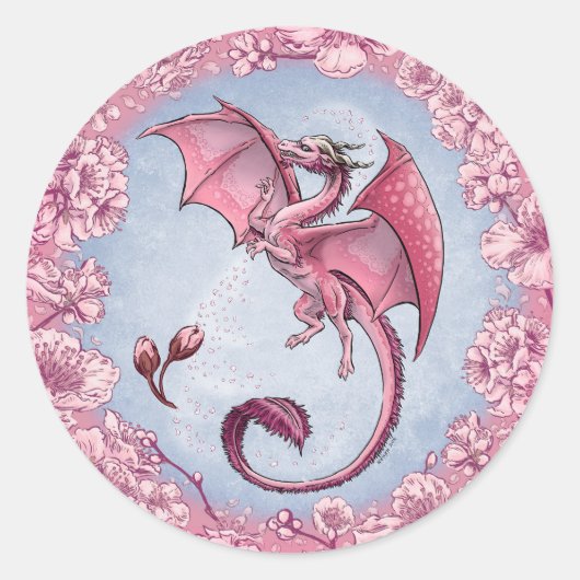 Pink Dragon of Spring Nature Fantasy Art Runder Aufkleber (Vorderseite)