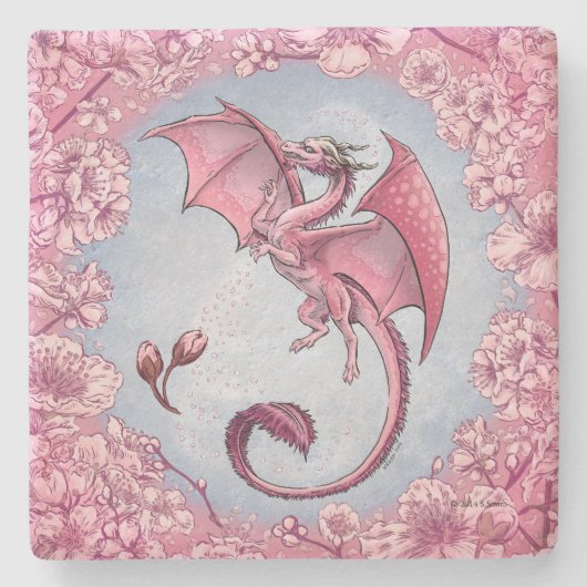 Pink Dragon of Spring Nature Fantasy Art Steinuntersetzer (Vorderseite)