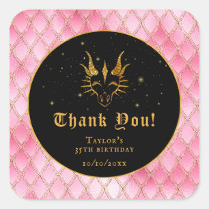 Pink Dragon Scales Gold Geburtstag Vielen Dank Quadratischer Aufkleber