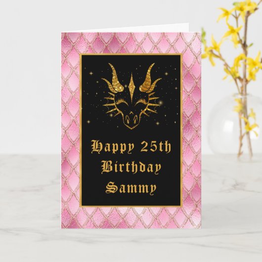 Pink Dragon Scales Imitate Glitzer Glücklich Gebur Karte (Gelbe Blume)