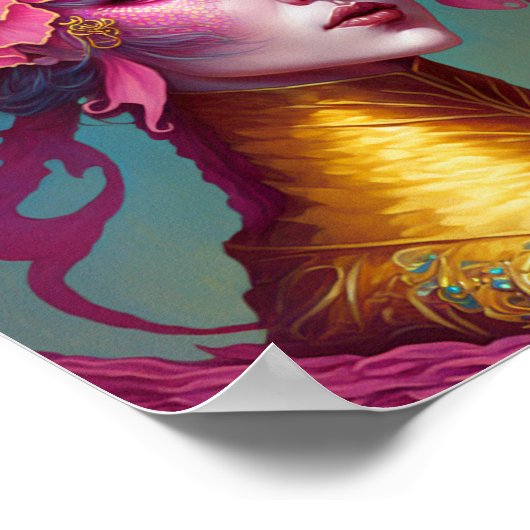 Pink Dragon Skull Woman Fantasy Art Poster (Ecke)