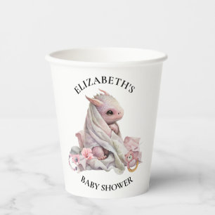 Pink Dragon Watercolor Kinderdusche Pappbecher