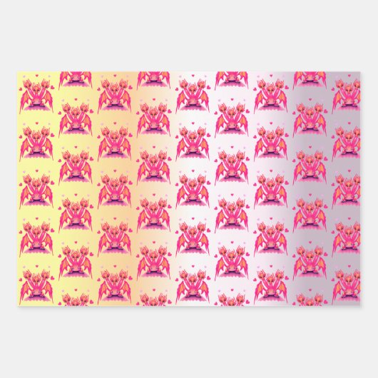 Pink dragon with hearts geschenkpapier set (Vorderseite)