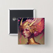 Pink Dragon Woman Fantasy Art Button (Vorne & Hinten)