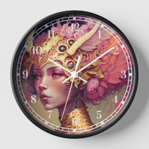 Pink Dragon Woman Fantasy Art Uhr