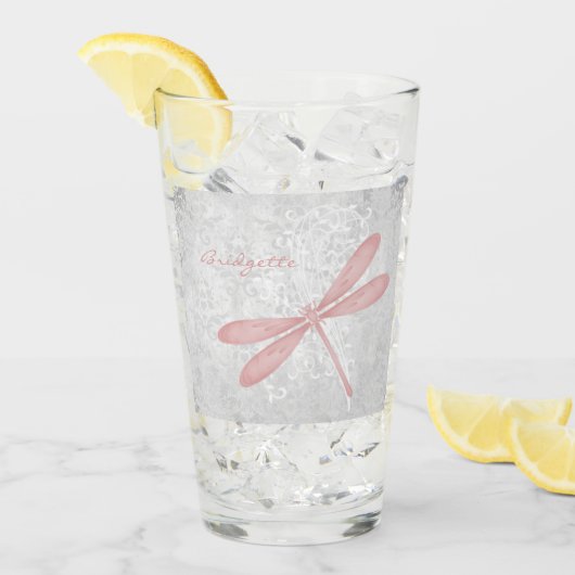 Pink Dragonfly Personalisierter Glass Cup Glas (Vorderseite Ice)