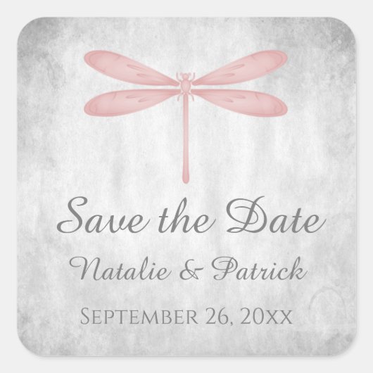 Pink Dragonfly Save the Date Stickers (Vorderseite)