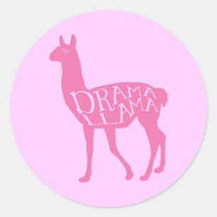 Pink Drama Llama Runder Aufkleber