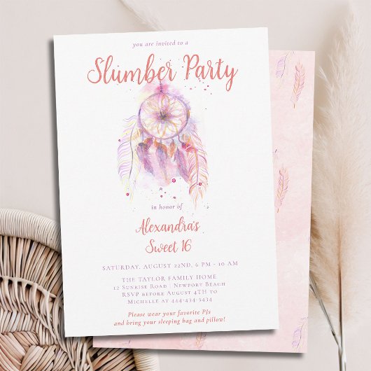 Pink Dream Catcher Slumber PJ Party Sweet 16 Einladung