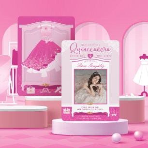 Pink Dream Gown Wardrobe Quinceanera Party Foto Einladung