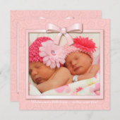 Pink Dream Twin Girl Baby Foto Geburtsankündigung Ankündigung (Vorne/Hinten)