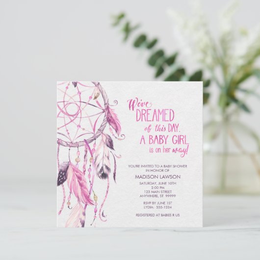 Pink Dreamcatcher Baby Shower Einladung (Stehend Vorderseite)