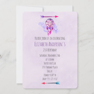 Pink Dreamcatcher Lila Watercolor Geburtstagsparty Einladung