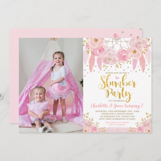 Pink Dreamcatcher Slumber Party Geburtstagsleepove Einladung (Vorne/Hinten)