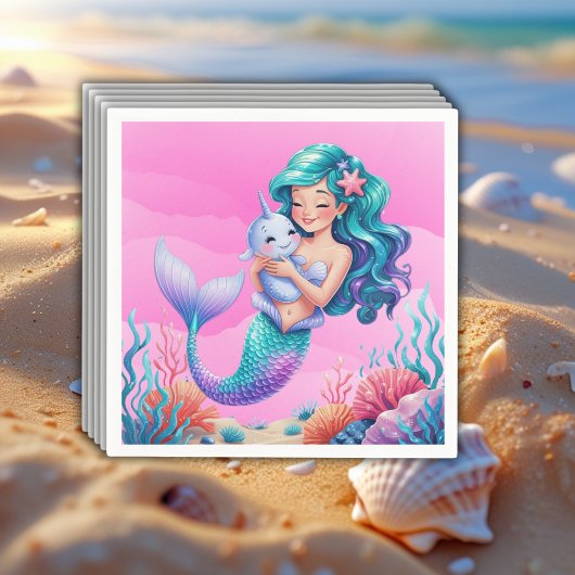 Pink Dreamy Mermaid unter der Sea Baby Dusche Serviette