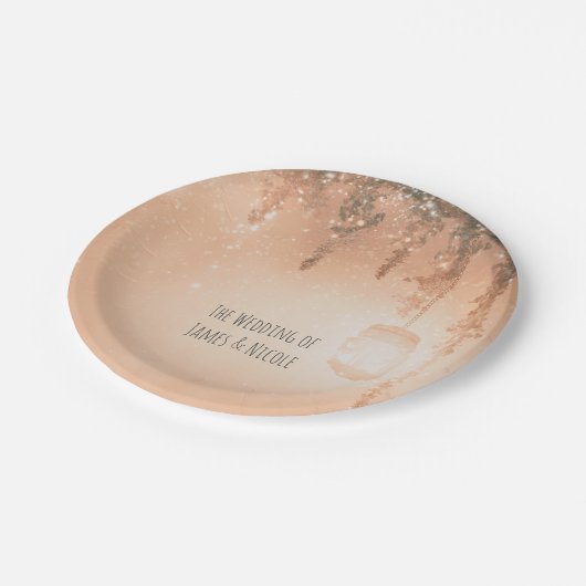 Pink Dreamy Rustic Forest Hochzeit Empfang Pappteller (Schrägansicht)