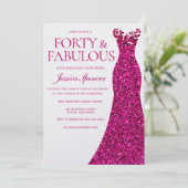 Pink Dress 40 & Fabulous 40. Geburtstag Einladung (Stehend Vorderseite)