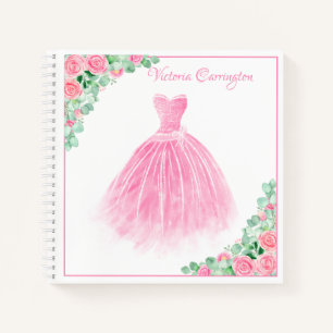 Pink Dress Floral Elegantes, individuelles Skript Notizblock