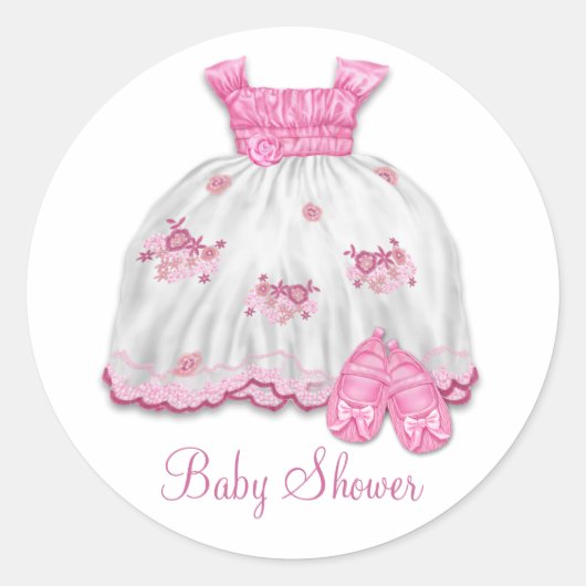 Pink Dress Hinterns Babydusche Runder Aufkleber (Vorderseite)