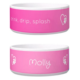 Pink 'drink drip splash' Dog Name Bowl Napf
