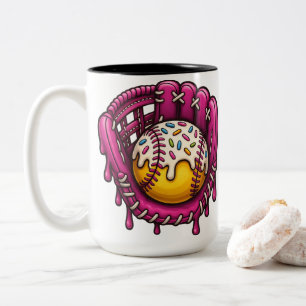 Pink Drip Baseballhandschuh-Sprinkles-Kunst Zweifarbige Tasse