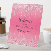 Pink Dripping Glitzer Wedding Welcome Sockelschild (In Situ)