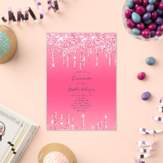 Pink Driving Glitzer Girly Trendy Quinceanera Acryleinladungen