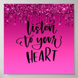 Pink Driving Glitzer Inspiration Zitat Poster