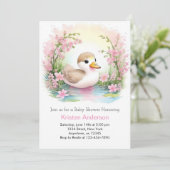 Pink Duckling Girl Babydusche Einladung (Stehend Vorderseite)