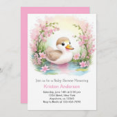 Pink Duckling Girl Babydusche Einladung (Vorne/Hinten)