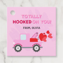 Pink Dump Truck Herz Valentines Gift Tags