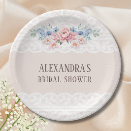 Pink Dusty Blue Floral Vintag Lace Brautparty Pappteller