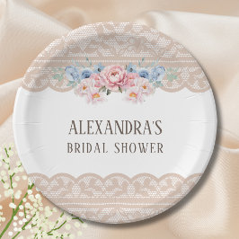 Pink Dusty Blue Floral Vintag Lace Brautparty Pappteller