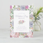 Pink Dusty Blue Hand Sketched Floral Mother Day Einladung (Stehend Vorderseite)