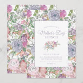 Pink Dusty Blue Hand Sketched Floral Mother Day Einladung (Vorne/Hinten)
