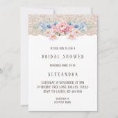 Pink Dusty Blue Romantic Floral Lace Brautparty Einladung (Vorderseite)