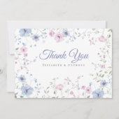 Pink & Dusty Blue Watercolor Botanical Wedding Dankeskarte (Vorderseite)