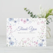 Pink & Dusty Blue Watercolor Botanical Wedding Dankeskarte (Stehend Vorderseite)