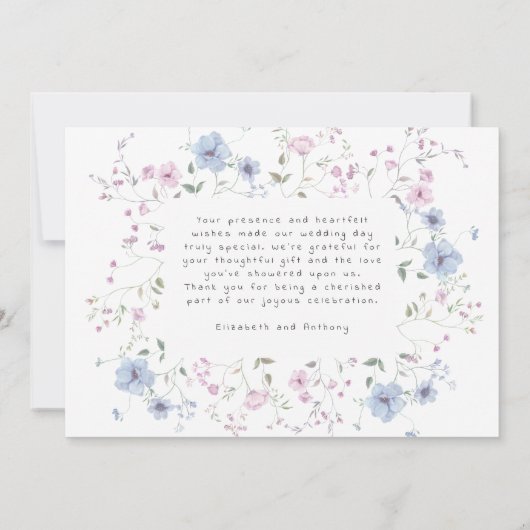 Pink & Dusty Blue Watercolor Botanical Wedding Dankeskarte (Rückseite)