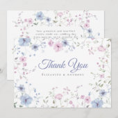 Pink & Dusty Blue Watercolor Botanical Wedding Dankeskarte (Vorne/Hinten)