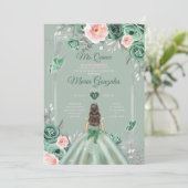 Pink Dusty Green Silver Mis Quince 15 Anos Einladung (Stehend Vorderseite)