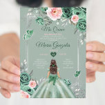 Pink Dusty Green Silver Mis Quince 15 Anos Einladung<br><div class="desc">Pink Quinceañera Dusty Green Silver Crown Einladung Mis Quince 15 Anos,  16. Geburtstag, </div>