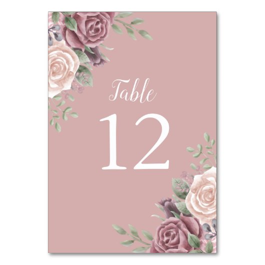 Pink Dusty Rose Aquarell Tischnummer (Vorderseite)