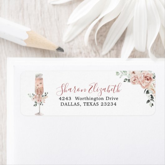 Pink Dusty Rose Petals and Prosecco Address Label (Insitu)