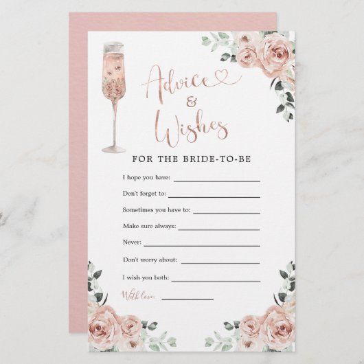 Pink Dusty Rose Petals Prosecco Beratung & Wünsche (Vorne/Hinten)
