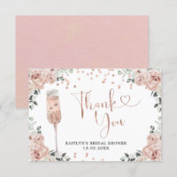 Pink Dusty Rose Petals und Prosecco Danke Karte
