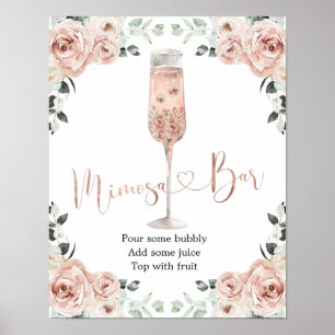 Pink Dusty Rose Petals und Prosecco Mimosa Bar Poster