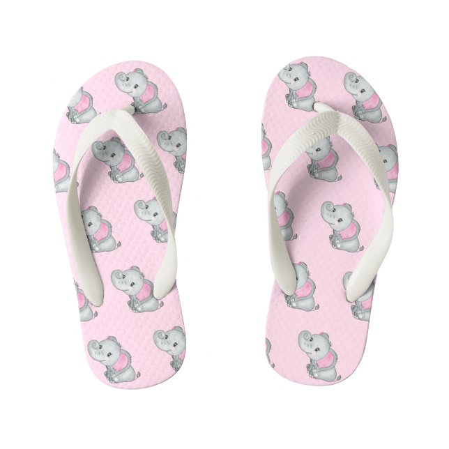 Pink Eared Niedlich Baby Elephant Kid's Flip Flops Kinderbadesandalen (Fußbett)