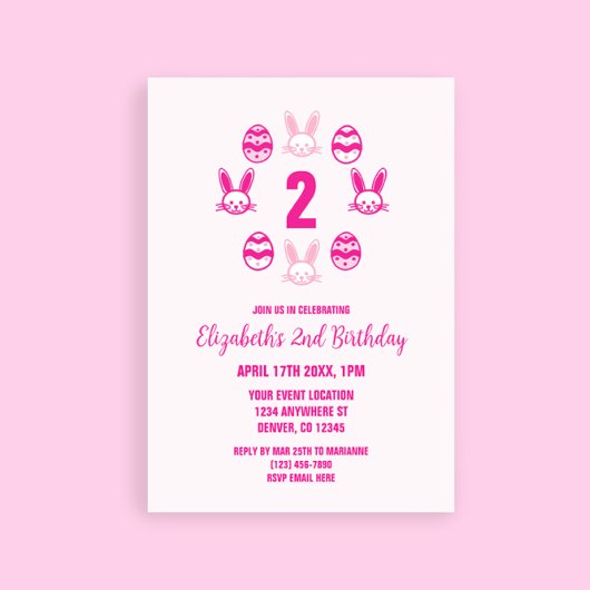 Pink Easter 2nd Birthday Einladung