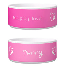 Pink 'eat, play, love' Dog Name Bowl Napf